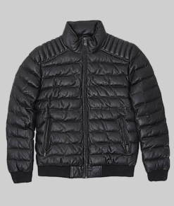 James Men's Black Leather Puffer Jacket - Clearance Item-FrontView