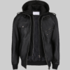 Logan Men's Black Removable Hooded Leather Jacket - Clearance Item-FrontView