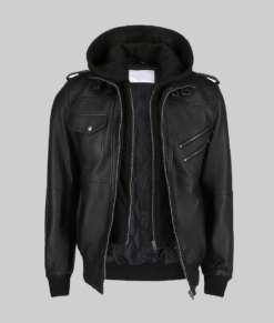 Logan Men's Black Removable Hooded Leather Jacket - Clearance Item-FrontView