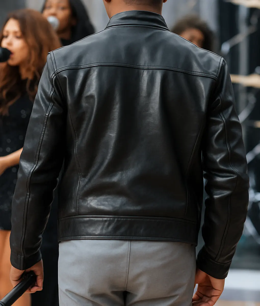 Sean John Combs Black Leather Jacket-Back