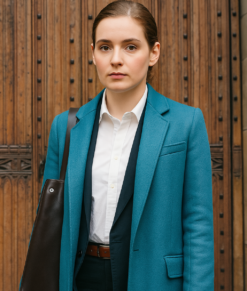 Sofia Women's Blue Wool Coat - Clearance Item-FrontView