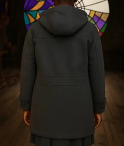 Wednesday S02 Joy Sunday Grey Duffle Coat-Back