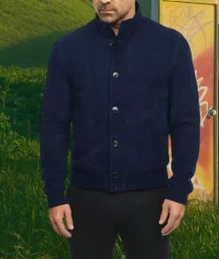 A Big Bold Beautiful Journey Colin Farrell Blue Suede Jacket-Front