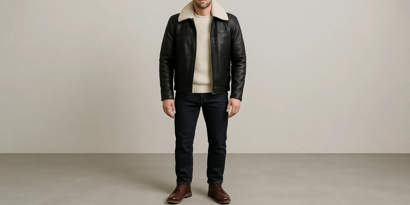 black leather jacket outfit men