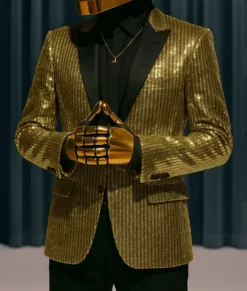 Daft Punk Sequin Blazer-Gold Front