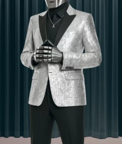 Daft Punk Sequin Blazer-Silver Front