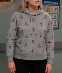 Leanne Kristen Johnston Grey Skull Print Hoodie-Front