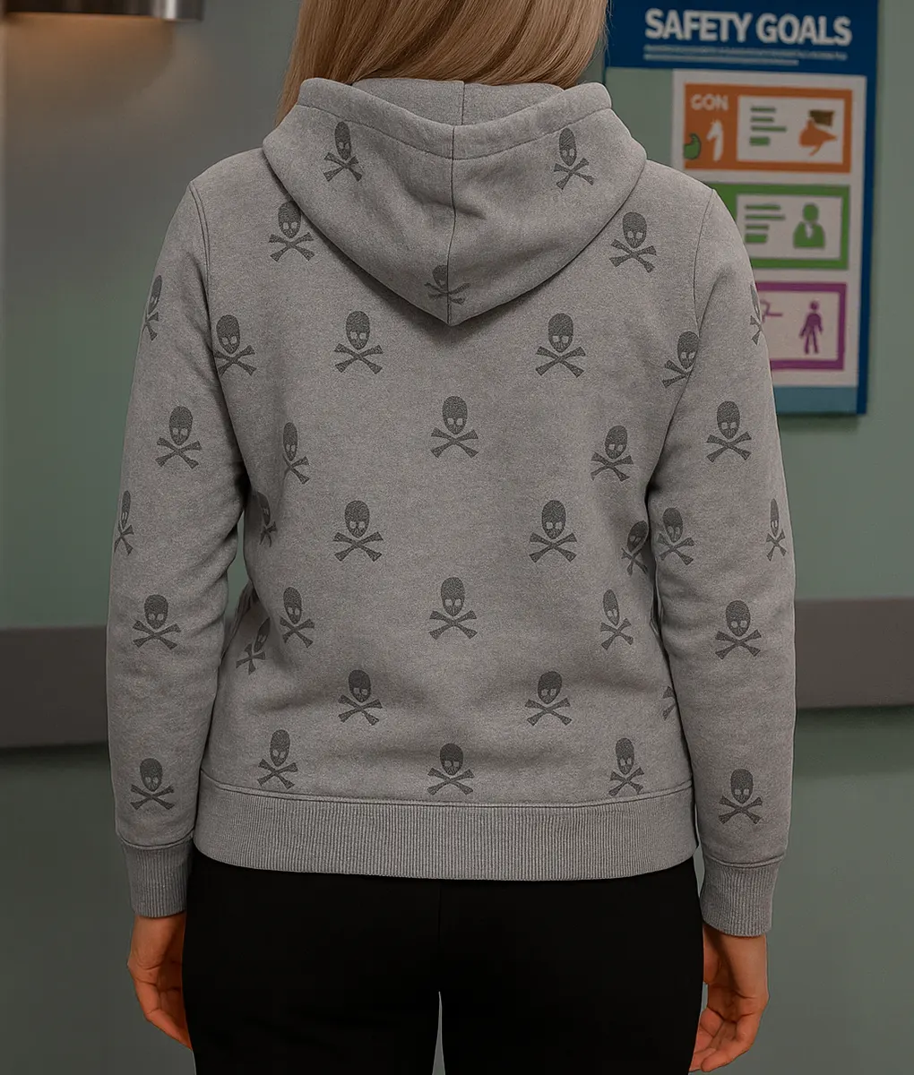 Leanne Kristen Johnston Grey Skull Print Hoodie-Back