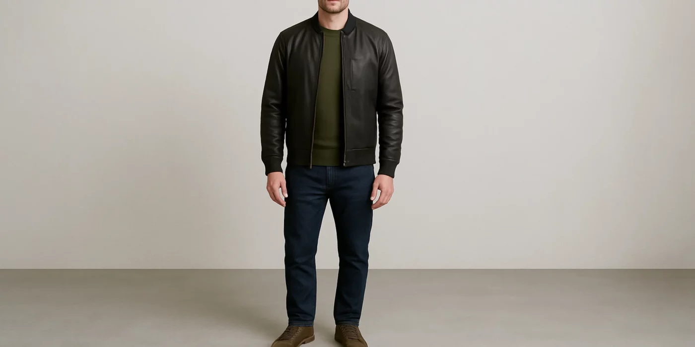 black leather jacket outfit men