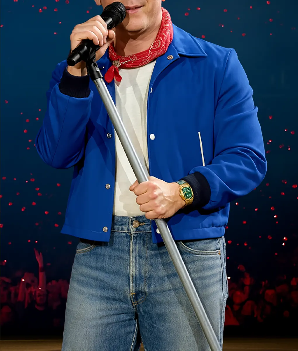 Nick Jonas Blue Cotton Bomber Jacket-Front