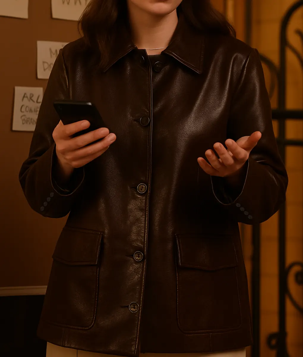 Only Murders in the Building S05 Selena Gomez Leather Coat-Front