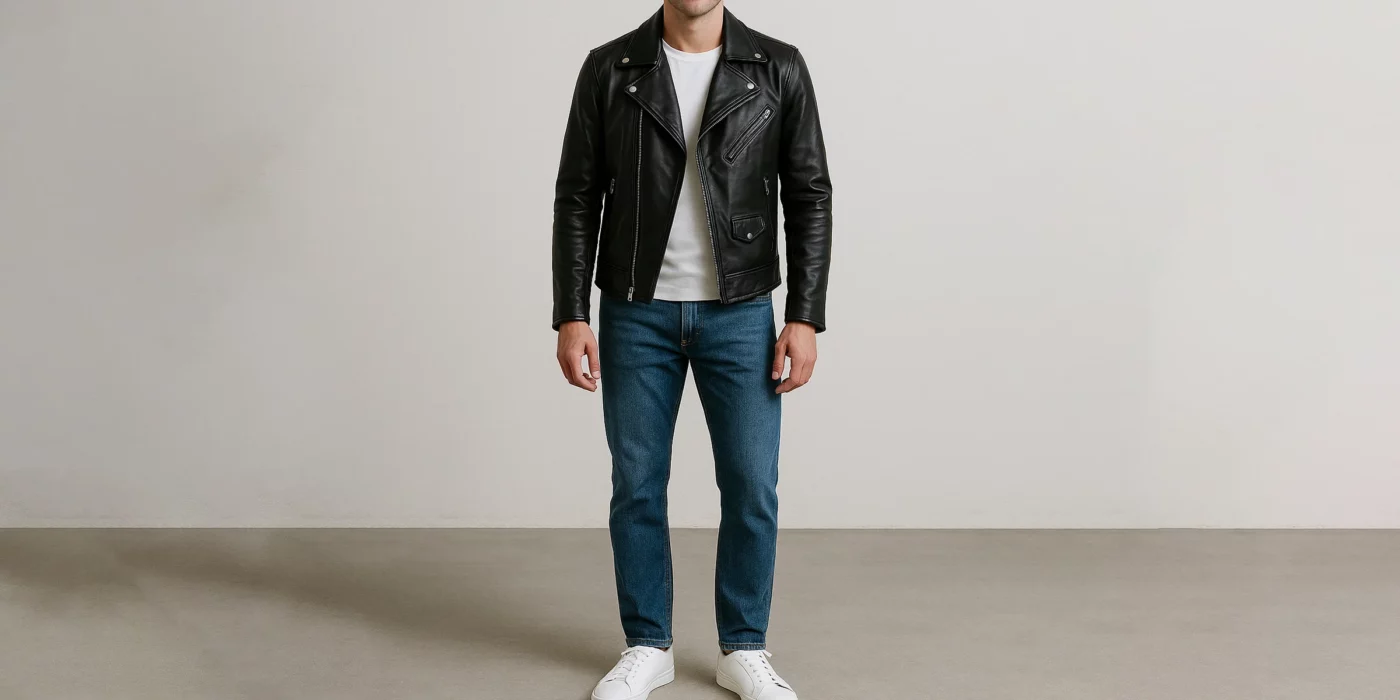 black leather jacket outfit men
