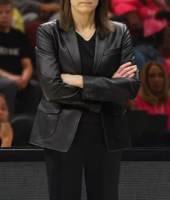 Stephanie White Black Leather Blazer-Front