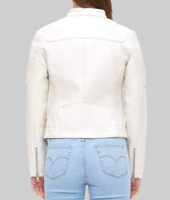 Tina Women's White Quilted Biker Jacket - Clearance Item-Back