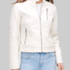 Tina Women's White Quilted Biker Jacket - Clearance Item-Front