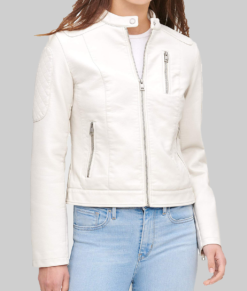 Tina Women's White Quilted Biker Jacket - Clearance Item-Front