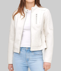 Tina Women's White Quilted Biker Jacket - Clearance Item-Front2