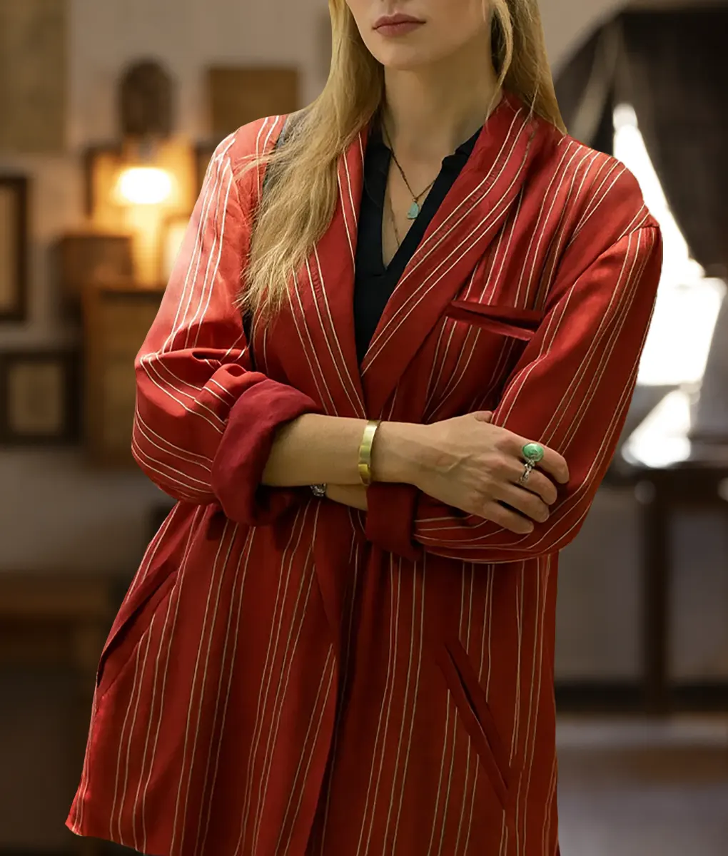 A Big Bold Beautiful Journey Margot Robbie Stripe Coat-Side