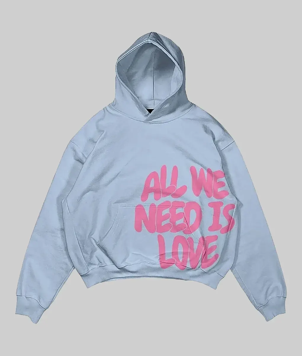All We Need Is Love Oversized Hoodie-Blue