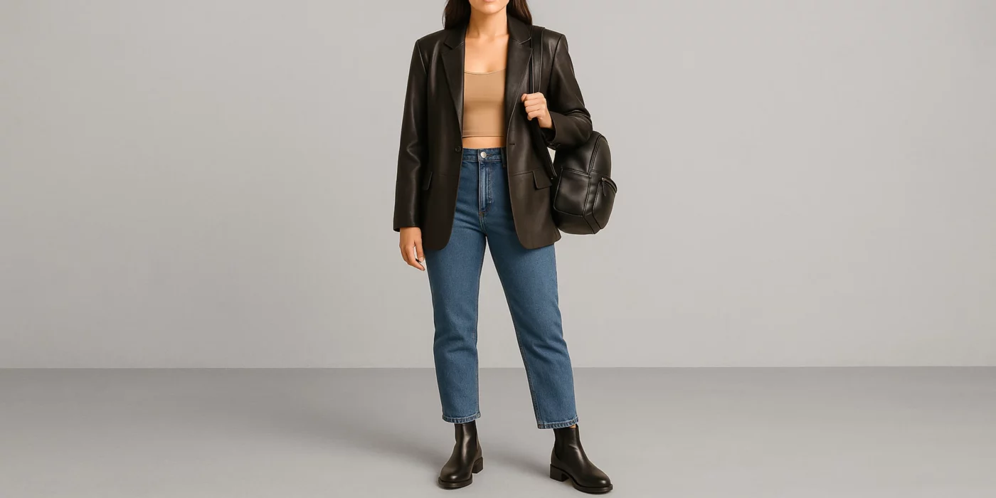 leather blazer outfit