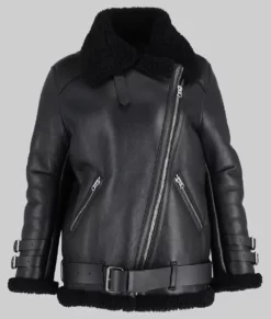 Emma Black Aviator Jacket - Clearance Item-Front View