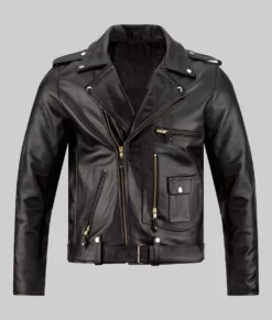 Men’s Brandon Black Biker Leather Jacket - Clearance Item-Front View