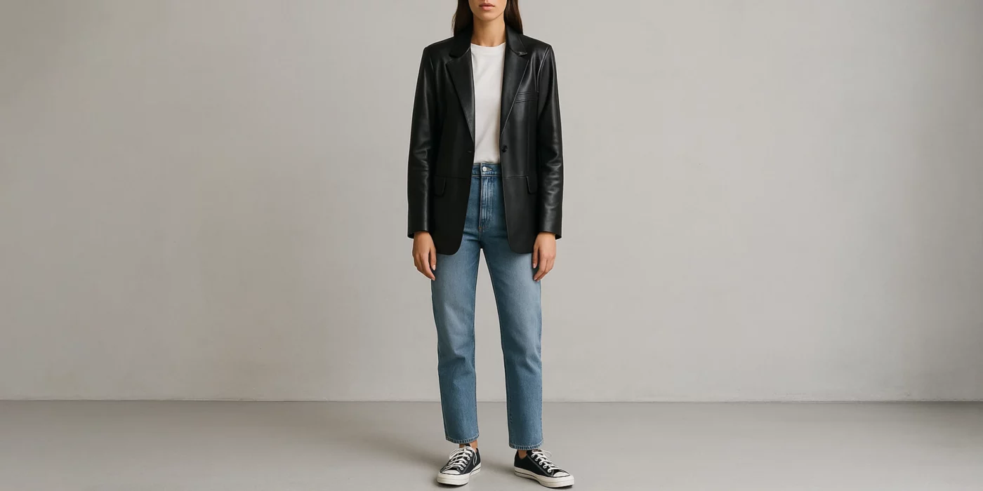 leather blazer outfit