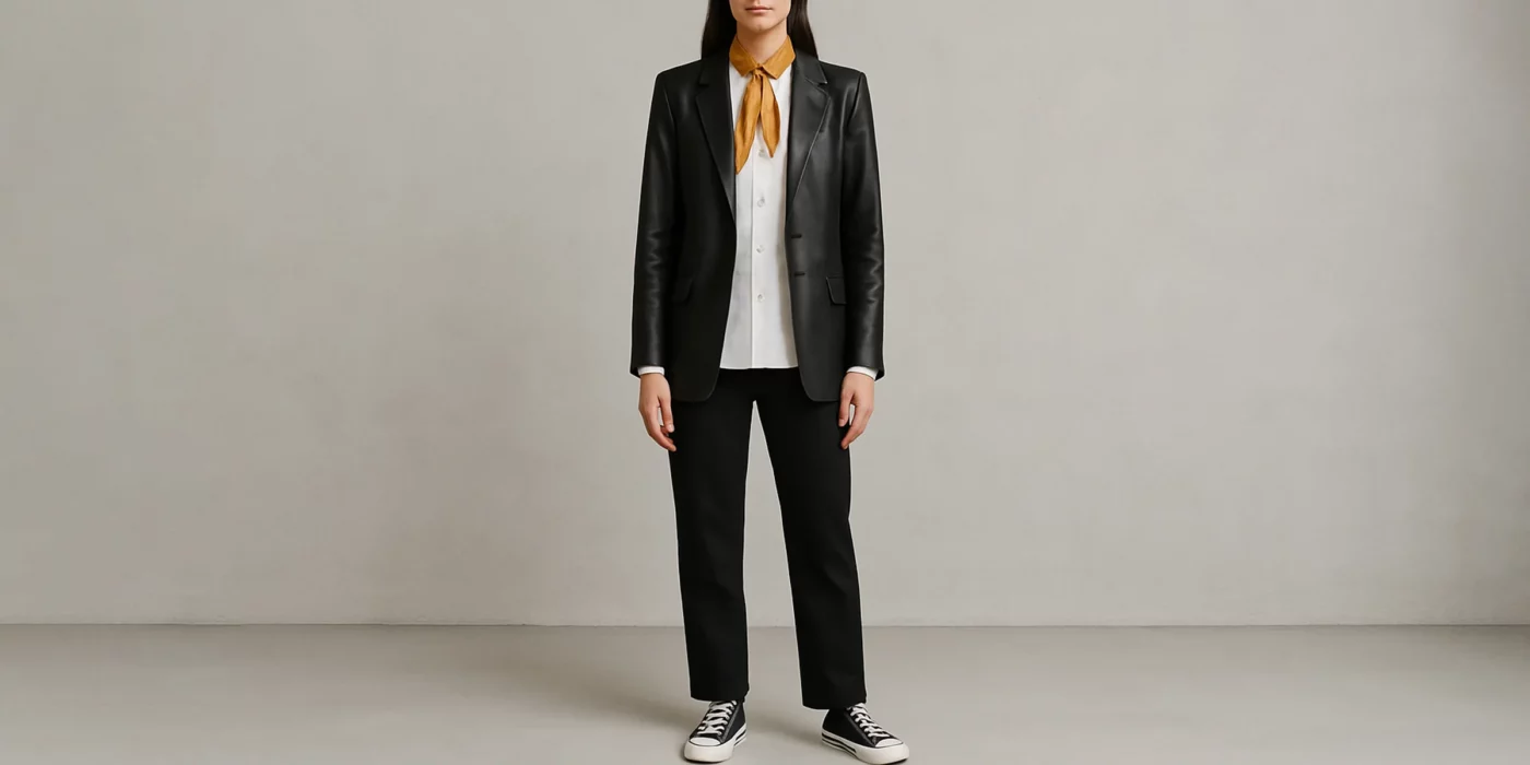 leather blazer outfit