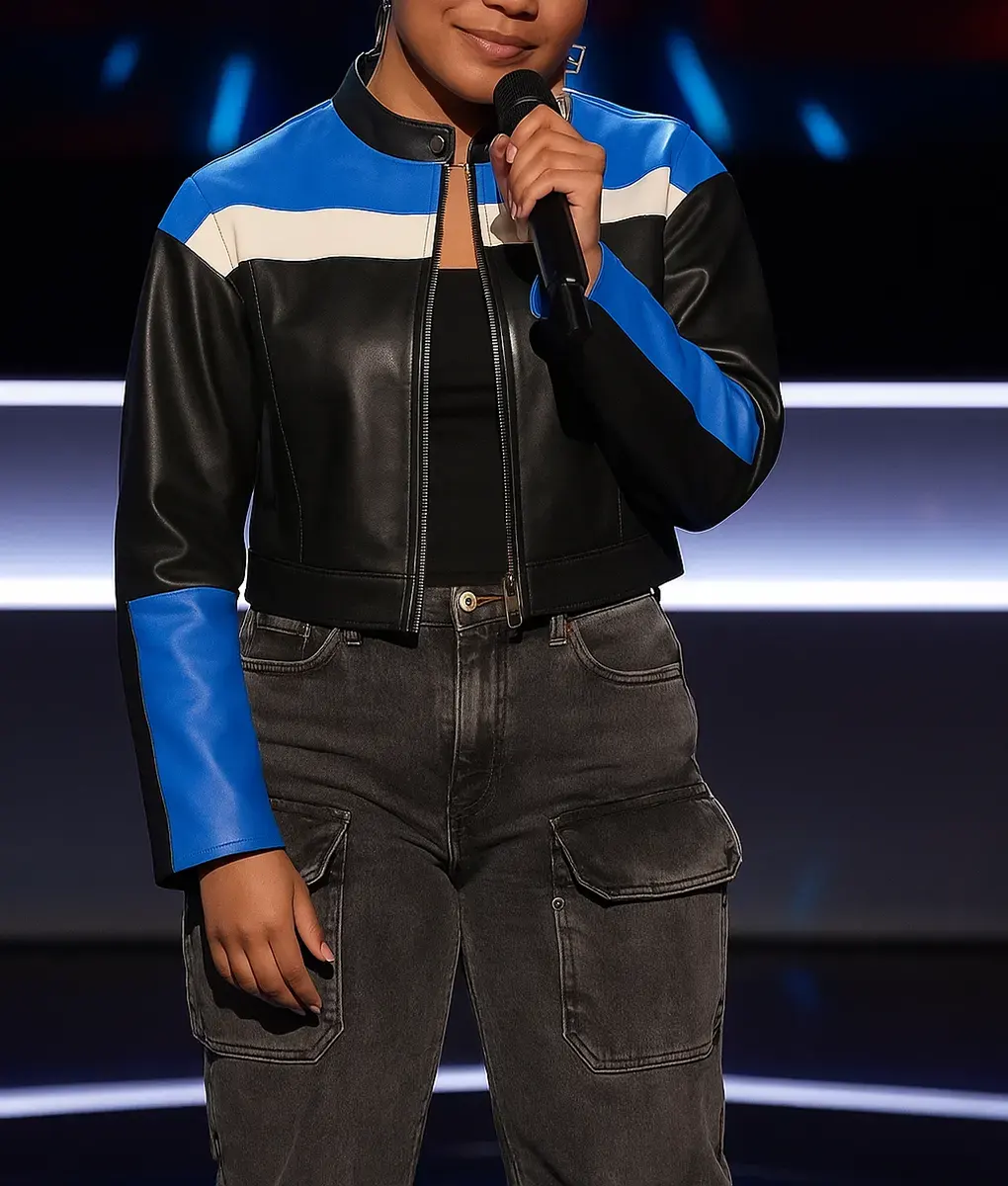 The Voice S27 Alanna Lynise Leather Jacket-Front