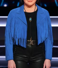 The Voice S27 Hailey Wright Blue Fringed Jacket-Front