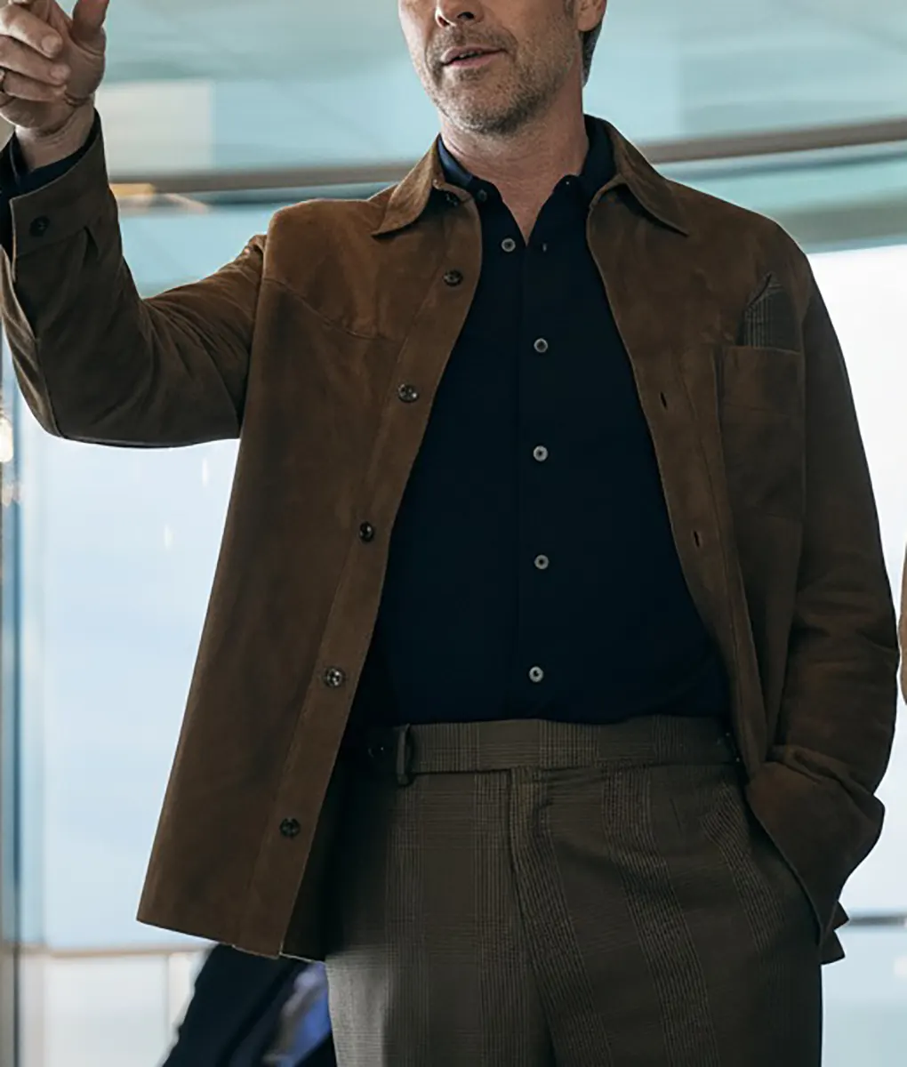 The Woman in Cabin 10 Guy Pearce Suede Jacket-Front