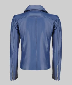 Ashley Women&rsquo;s Blue Asymmetrical Leather Jacket - Clearance Item-Back -View