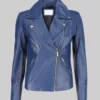 Ashley Women&rsquo;s Blue Asymmetrical Leather Jacket - Clearance Item-Front View