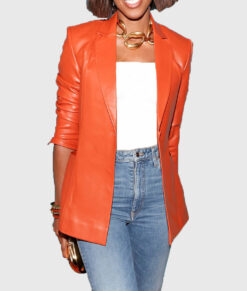 Ava Women's Orange Leather Blazer - Clearance Item-Front View