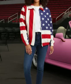 Christy Sydney Sweeney American Flag Jacket-Front