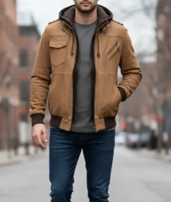 Exit Protocol Scott Martin Suede Bomber Jacket-Front