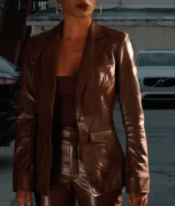 Found S02 Shanola Hampton Brown Leather Blazer-Front