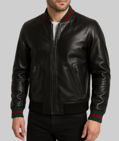 Frank Men&rsquo;s Black Leather Jacket - Clearance Item-Front View