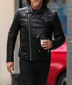 Norman Reedus Black Leather Biker Jacket-Front