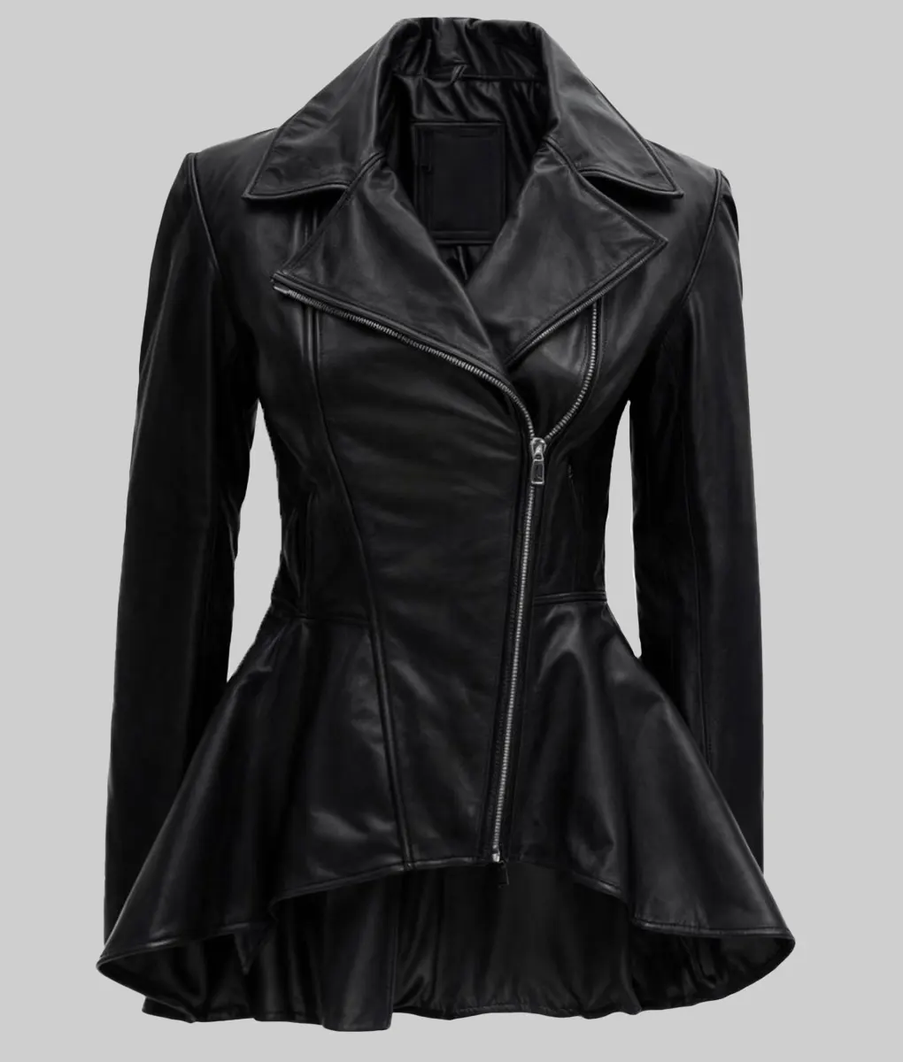 Olivia Women’s Black Leather Jacket - Clearance Item-Front View