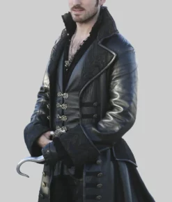 Once Upon a Time Men's Black Leather Coat - Clearance Item-Front View