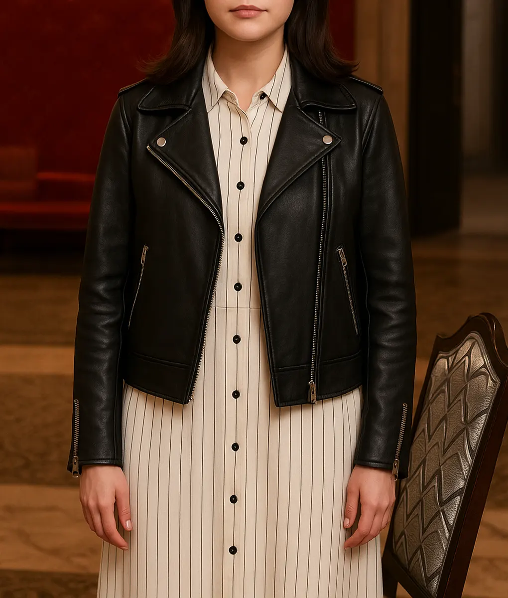 Only Murders in the Building S05 Selena Gomez Black Leather Jacket-Front