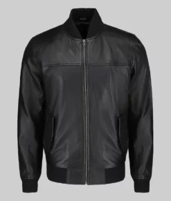 Peter Men’s Black Bomber Leather Jacket - Clearance Item-Front View