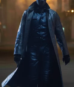 The Running Man 2025 Lee Pace Leather Coat-Front