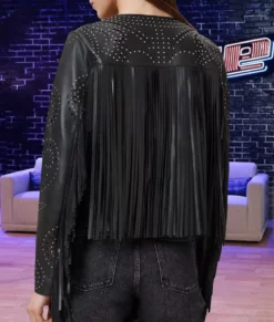 The Voice S28 Reba McEntire Black Fringe Leather Jacket-Back