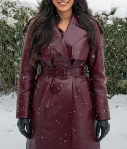 A Merry Little Ex-Mas Jameela Jamil Leather Trench Coat-Front