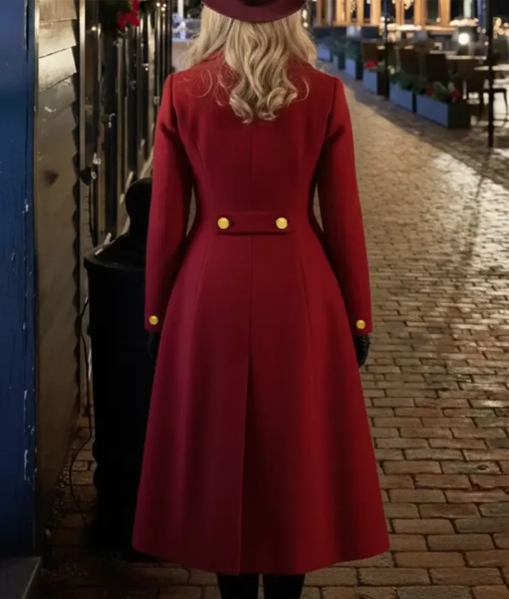 A Newport Christmas Ginna Claire Mason Red Wool Coat-Back