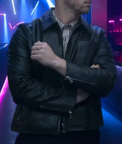 A Very Jonas Christmas Movie Nick Jonas Black Leather Jacket-Front