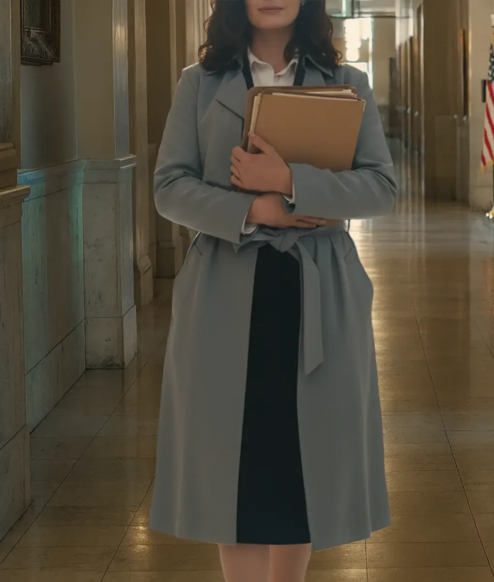 Ella McCay Emma Mackey Grey Coat-Front