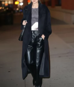 Gigi Hadid Black Fur Trench Coat-Front